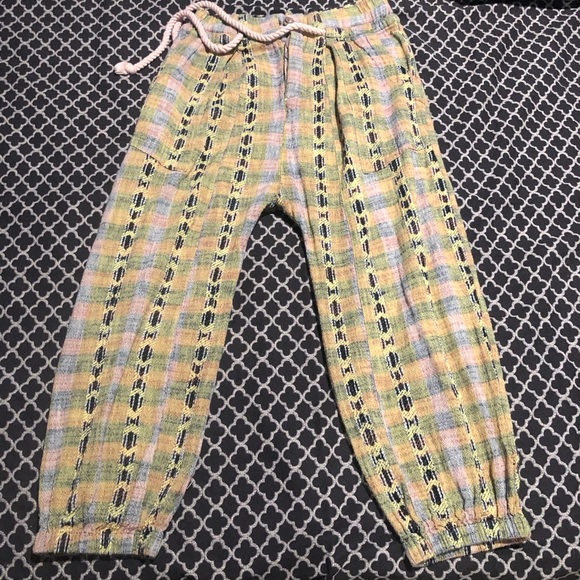 Free People Pants - 🛑Sold🛑People Plaid Slouch Purple Pink Trouser Pants Pockets Rope Button Sz XS L3
